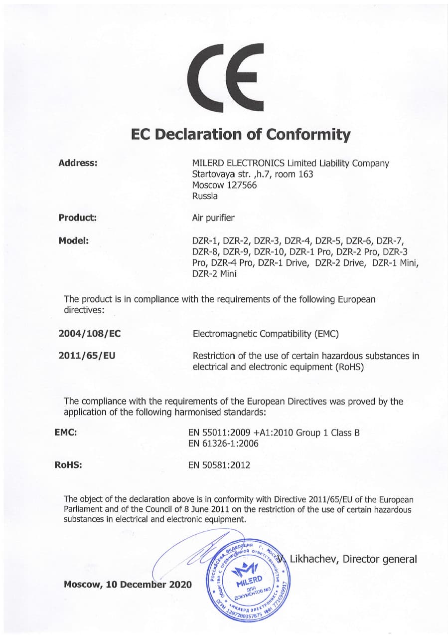 Декларация соответствия ЕС (CE)
